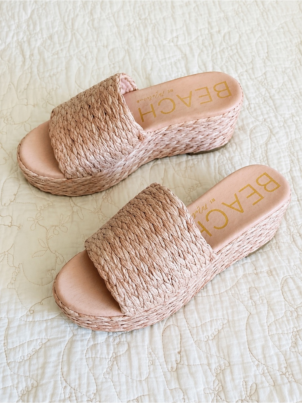 Raffia Platform Wedge Slides Blush Pink Beach by Matisse Espadrille Sandals 8